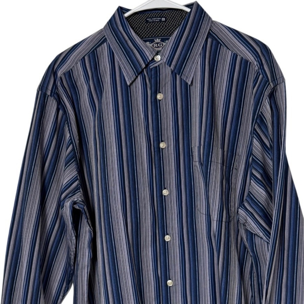 RG Robert Graham Mens XL Blue Grey Striped Cotton Long Sleeve Button Down Shirt